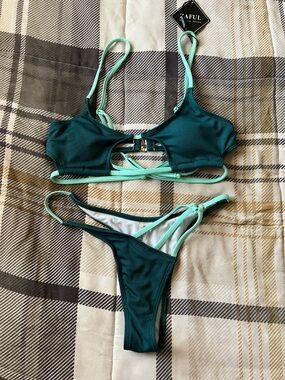 Zaful Dark Teal Bikini with Mint Straps